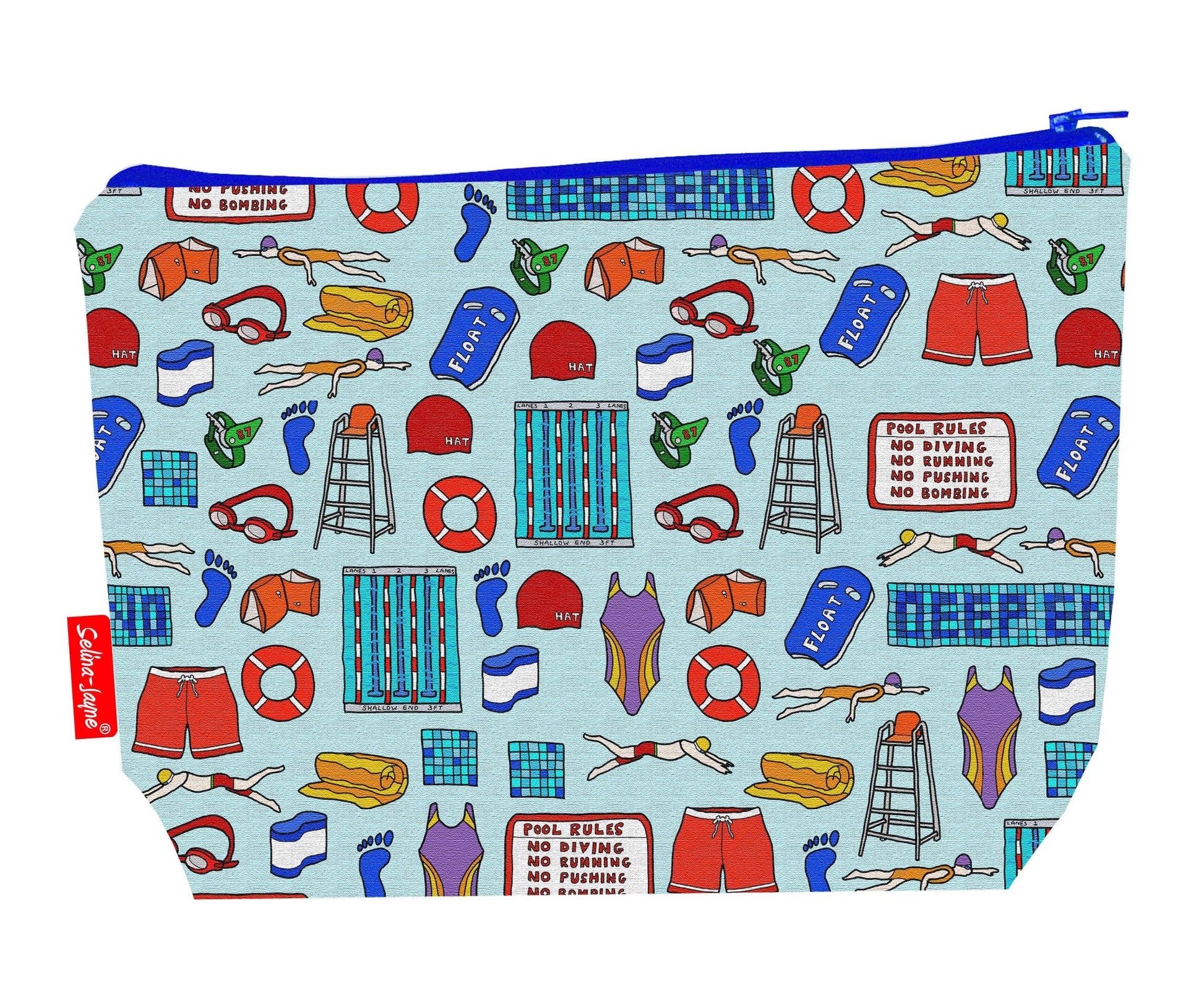 Swimming toiletry bag featuring dynamic aquatic design with vibrant HD print by Selina-Jayne Designs
