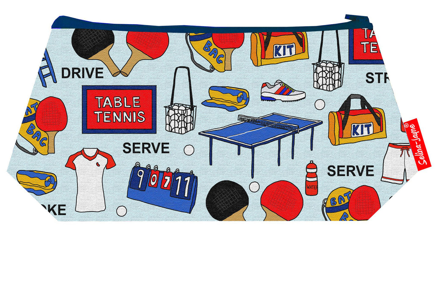 Table Tennis cosmetic bag by Selina-Jayne featuring ping pong sports design with vibrant HD print on premium polyester fabric