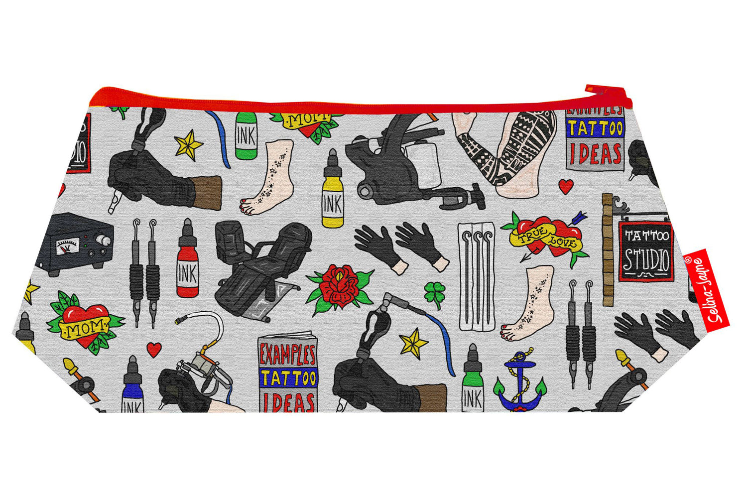 Tattooist cosmetic bag by Selina-Jayne featuring tattoo artist ink art design with vibrant HD print on premium polyester fabric