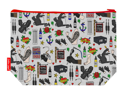 Tattooist toiletry bag featuring striking tattoo art design with vibrant HD print by Selina-Jayne Designs