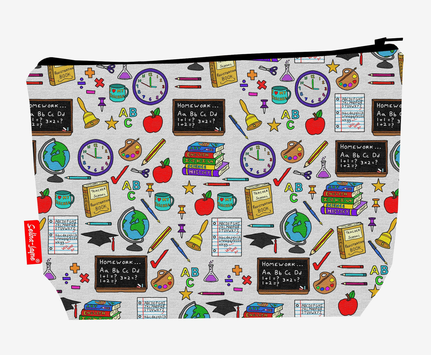 Teachers toiletry bag featuring inspiring educational design with vibrant HD print by Selina-Jayne Designs