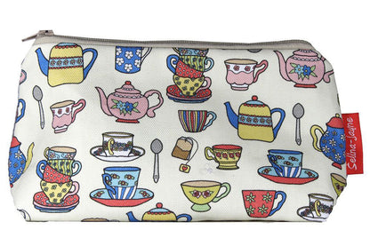 Teacups cosmetic bag by Selina-Jayne featuring vintage tea china design with vibrant HD print on premium polyester fabric