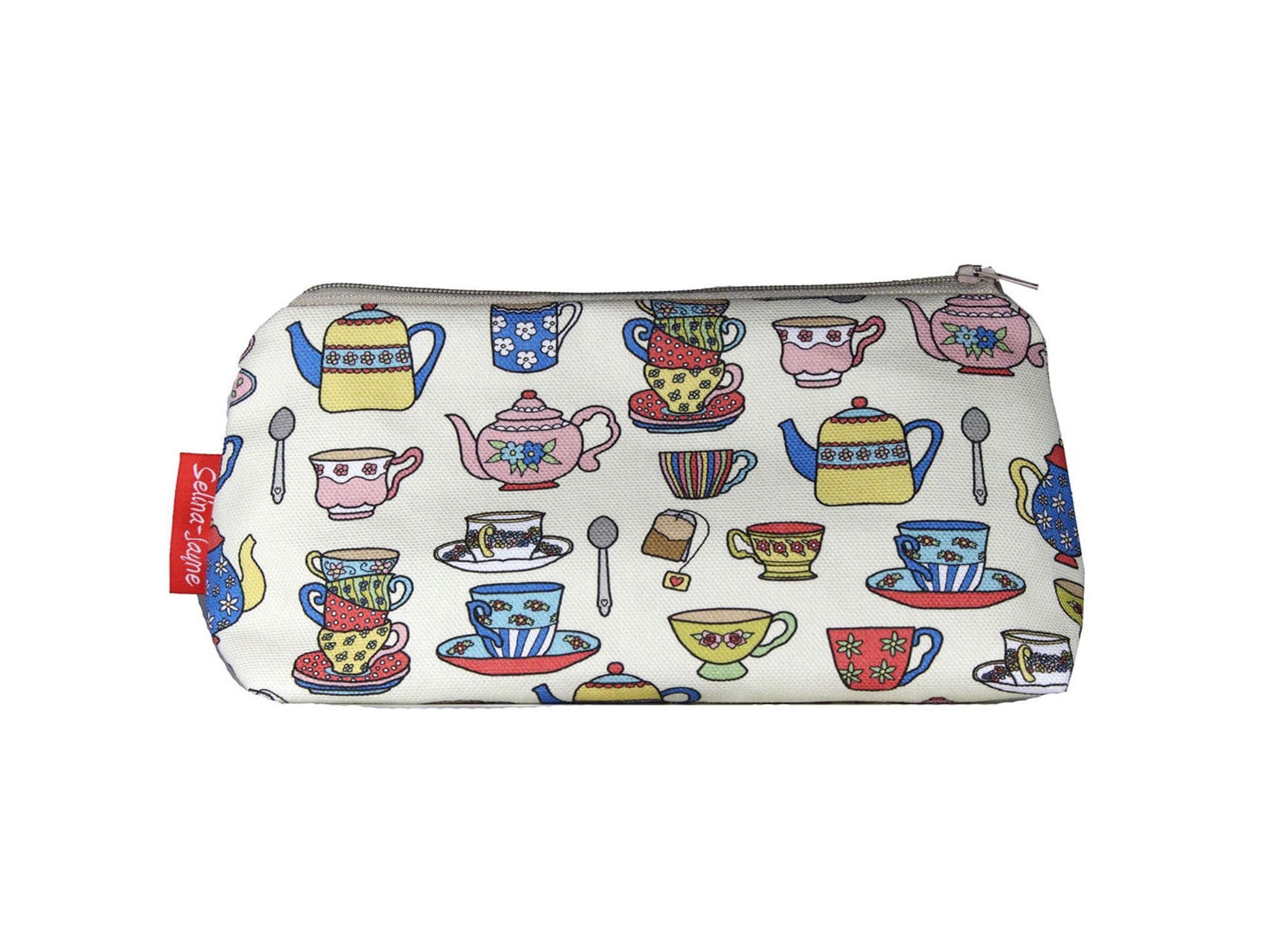 Teacups cosmetic bag by Selina-Jayne featuring vintage tea china design with vibrant HD print on premium polyester fabric
