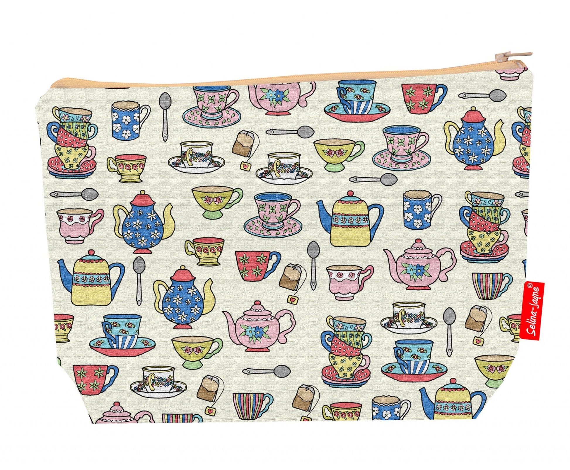 Premium tea lover wash bag with vibrant HD teacup design, perfect for travel and everyday use
