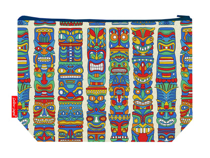 Totem Poles toiletry bag with Northwest Coast art print showing washable lining and colour-coordinated zip