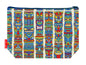 Totem Poles toiletry bag with Northwest Coast art print showing washable lining and colour-coordinated zip