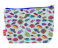 Tropical Fish toiletry bag with colourful marine life print showing washable lining and colour-coordinated zip