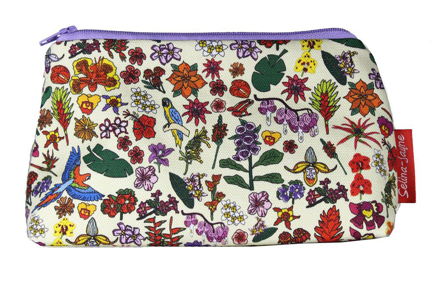 Tropical Flowers cosmetic bag by Selina-Jayne featuring exotic botanical floral design with vibrant HD print on premium polyester fabric