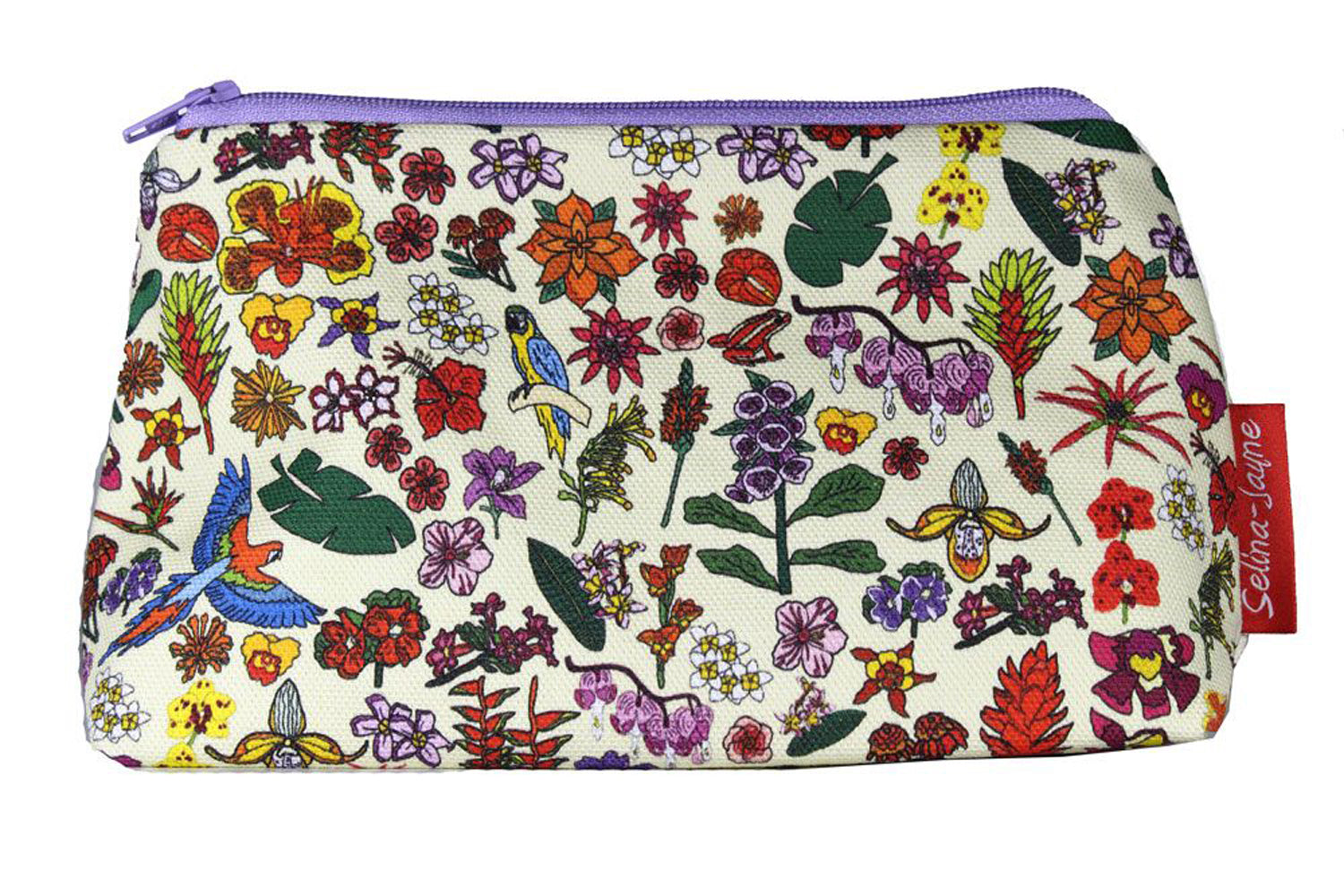Tropical Flowers cosmetic bag by Selina-Jayne featuring exotic botanical floral design with vibrant HD print on premium polyester fabric