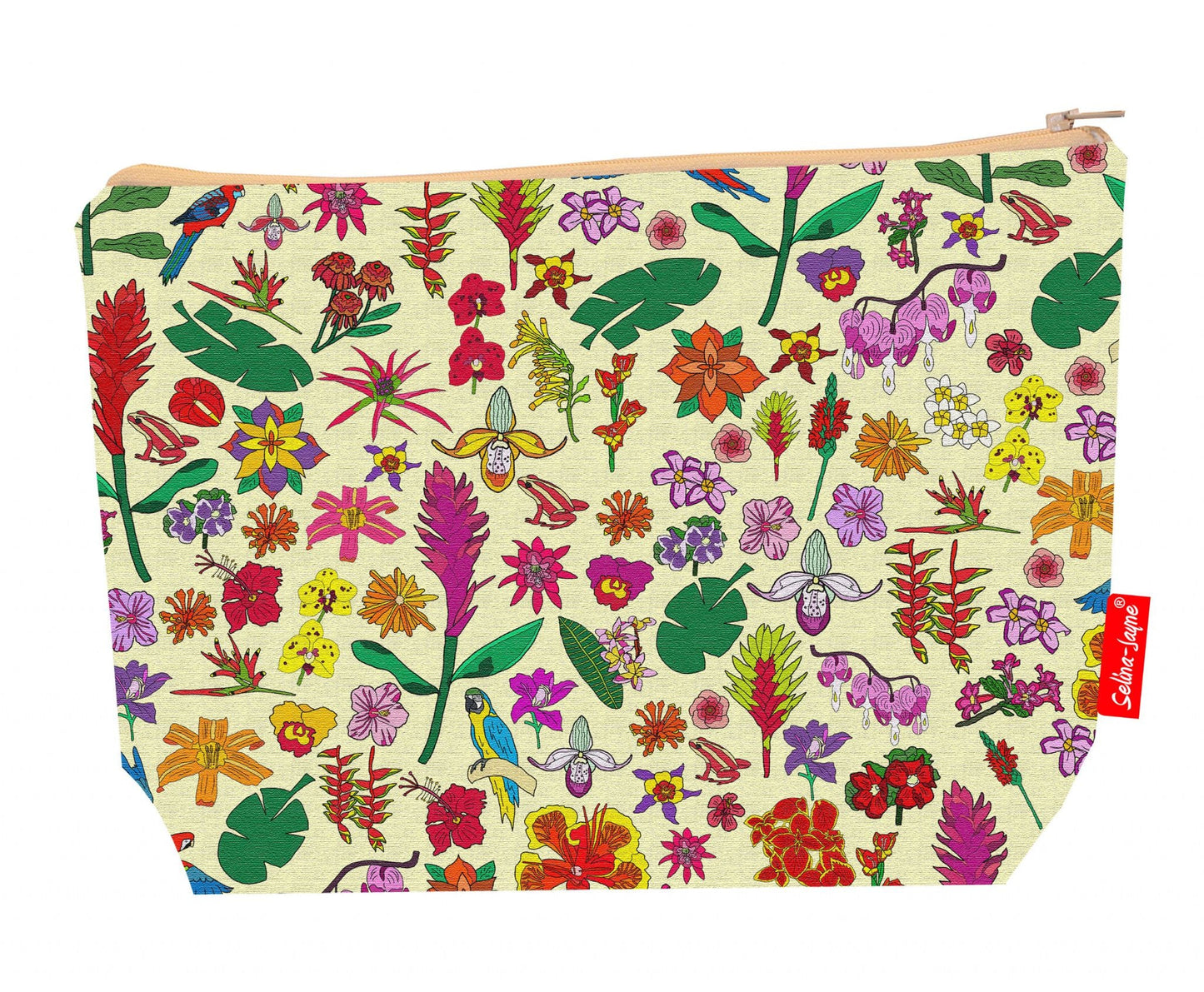 Premium floral wash bag with vibrant HD tropical flower design, perfect for travel and everyday use