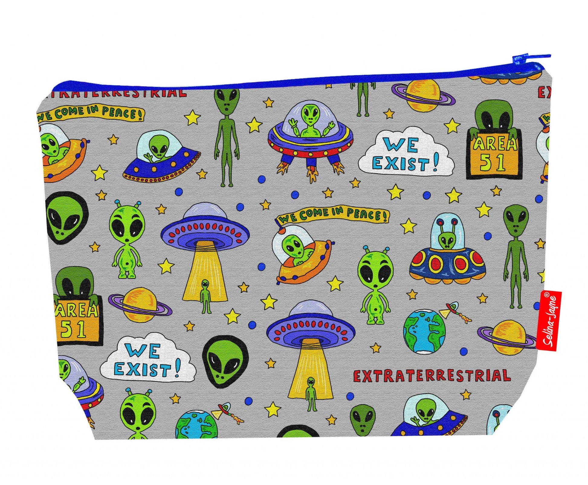 Premium sci-fi wash bag with vibrant HD UFO and alien design, perfect for travel and everyday use