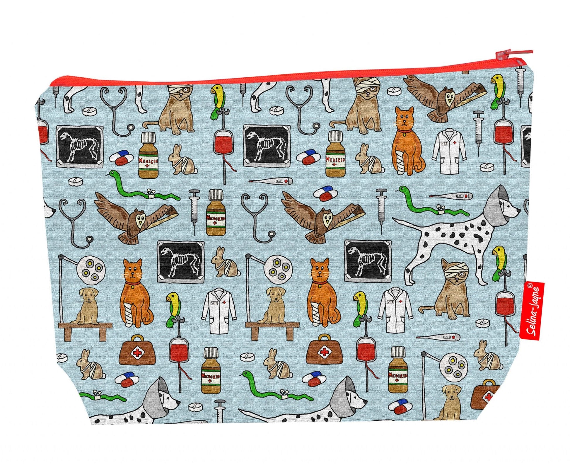 Premium animal care wash bag with vibrant HD veterinary design, perfect for clinic and travel use