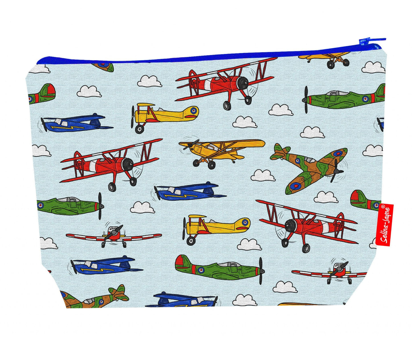 Premium aviation wash bag with vibrant HD vintage airplane design, perfect for travel and everyday use