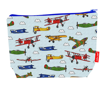 Premium aviation wash bag with vibrant HD vintage airplane design, perfect for travel and everyday use