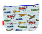 Vintage Airplanes toiletry bag with retro aircraft print showing washable lining and colour-coordinated zip