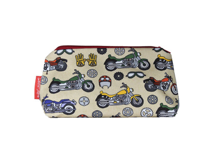 Vintage Bikes cosmetic bag by Selina-Jayne featuring retro classic motorcycle design with vibrant HD print on premium polyester fabric