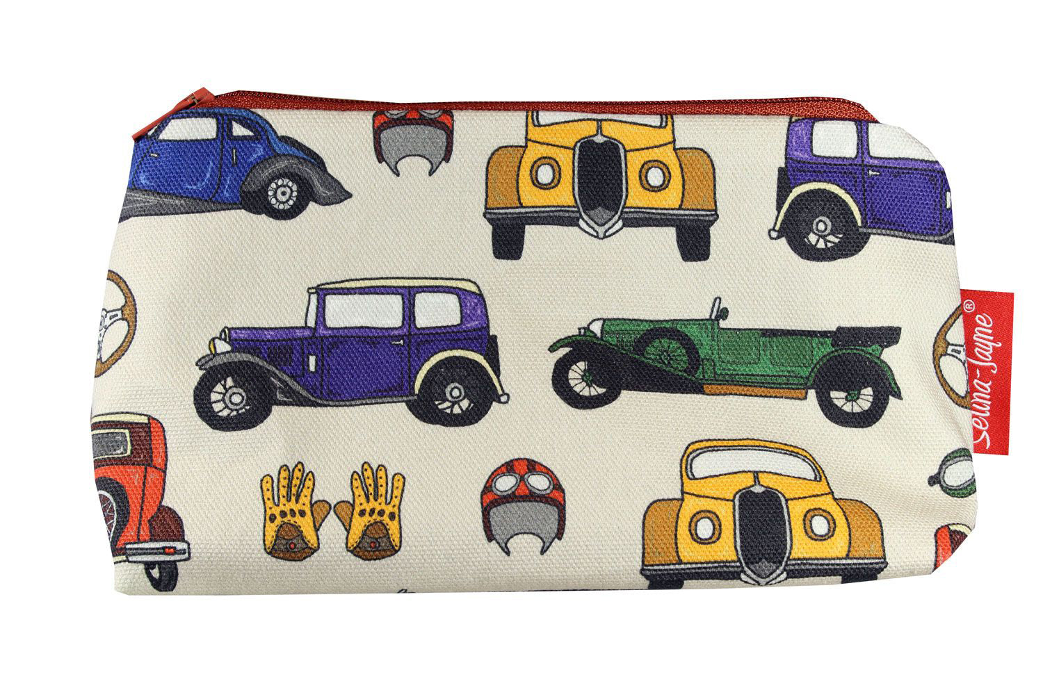 Vintage Cars cosmetic bag by Selina-Jayne featuring classic British motor designs on premium polyester with wipe-clean lining