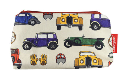 Vintage Cars cosmetic bag by Selina-Jayne featuring classic British motor designs on premium polyester with wipe-clean lining