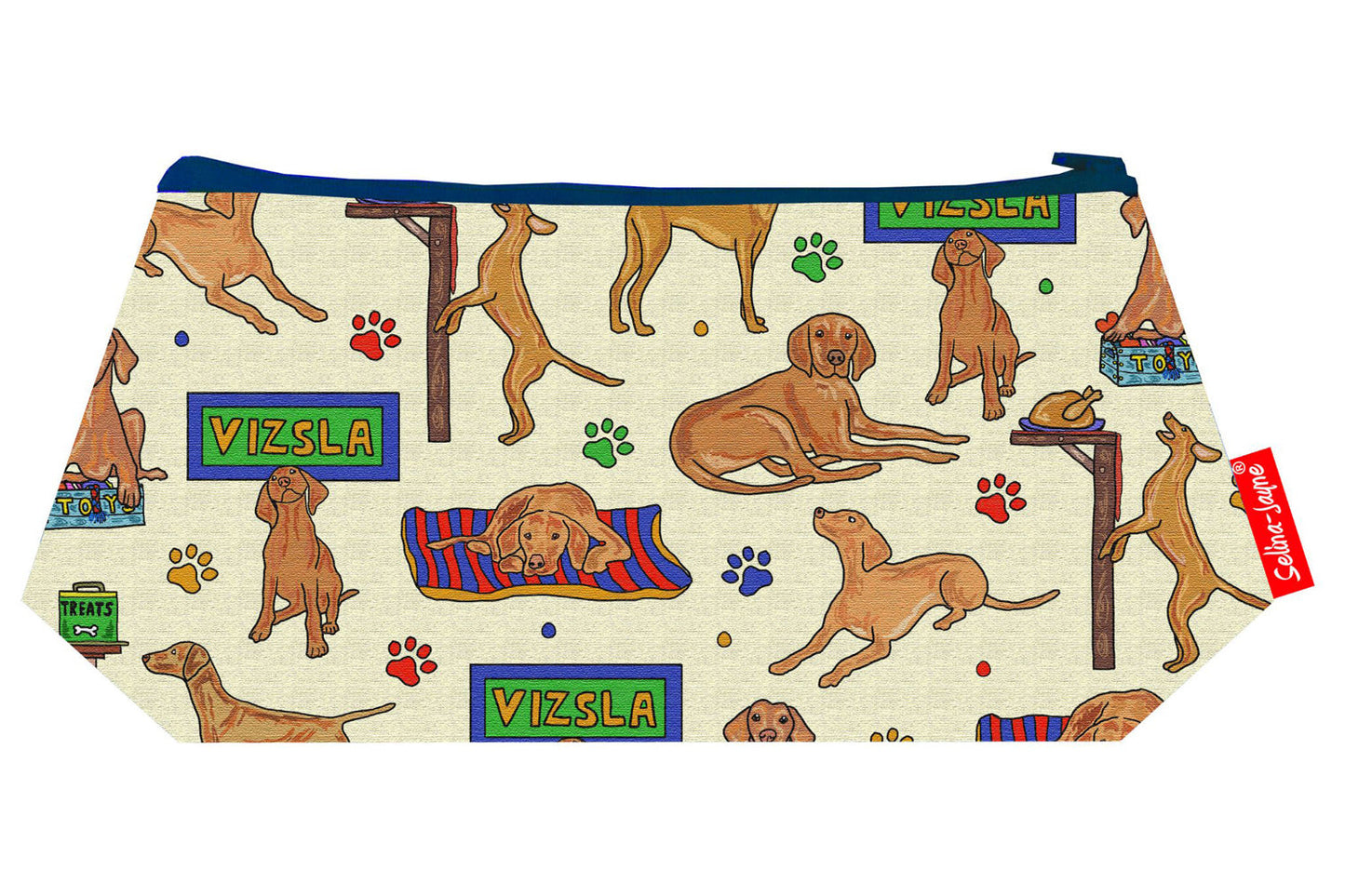 Vizsla cosmetic bag by Selina-Jayne featuring Hungarian Vizsla dog breed design on premium polyester with wipe-clean lining