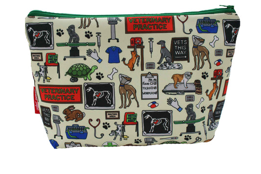 Toiletry Bag with veterinary-themed design on a white background