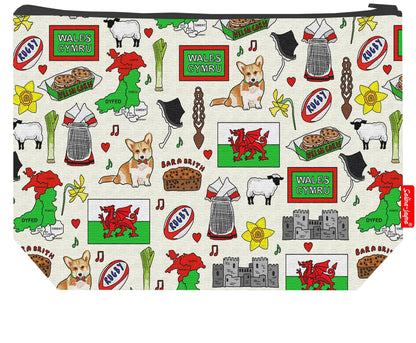 Premium Welsh heritage wash bag with vibrant HD Wales design, perfect for travel and everyday use