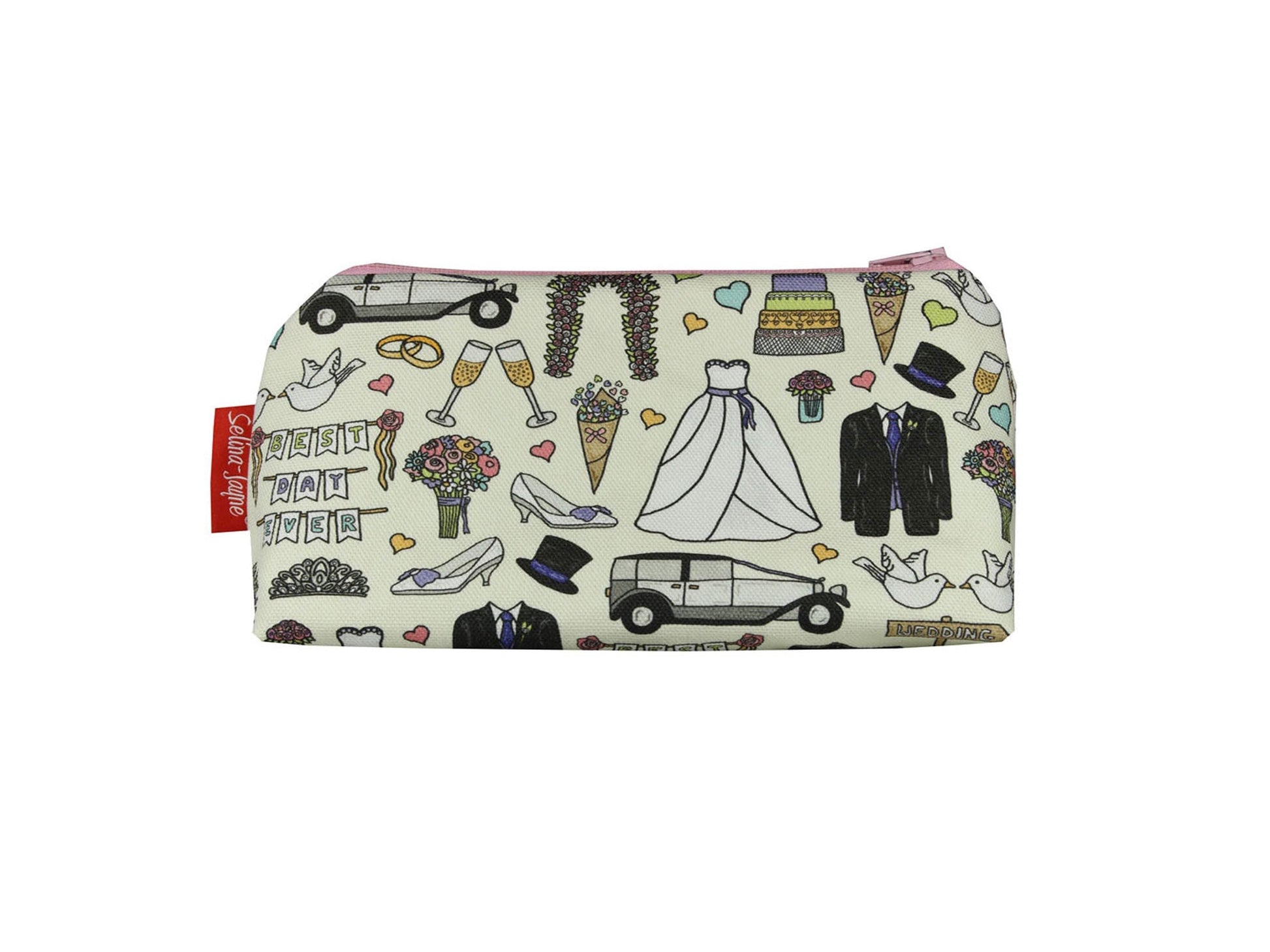 Wedding Day cosmetic bag by Selina-Jayne featuring bridal design on premium polyester with wipe-clean lining
