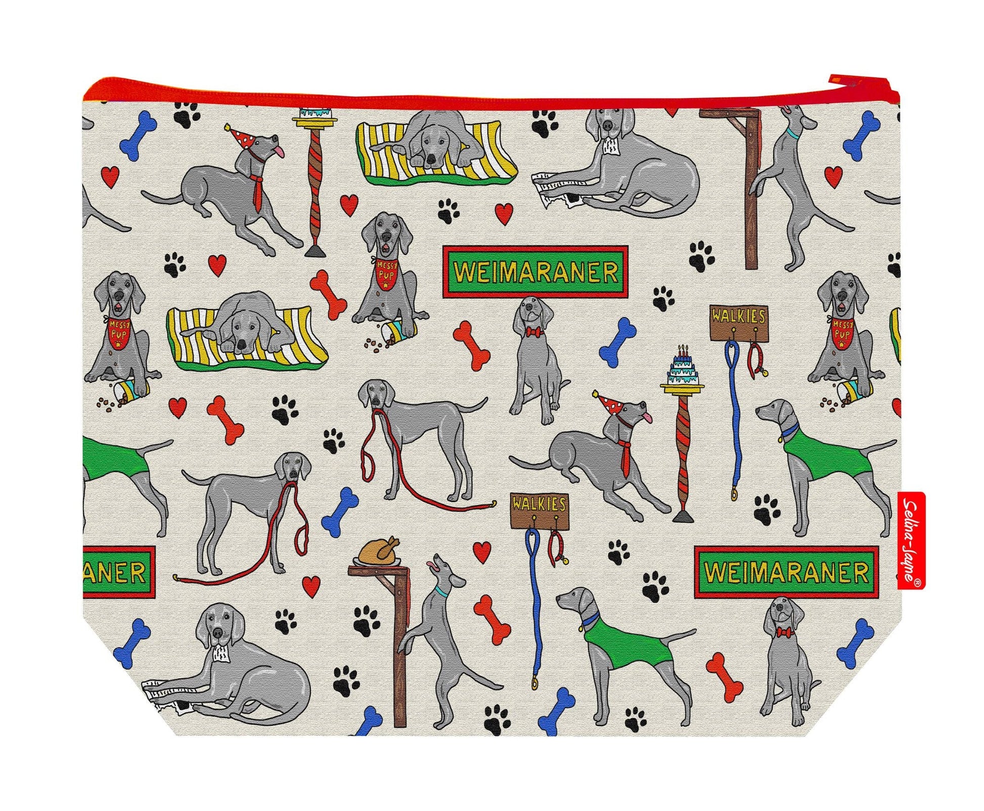 Premium dog lover wash bag with vibrant HD Weimaraner design, perfect for travel and everyday use