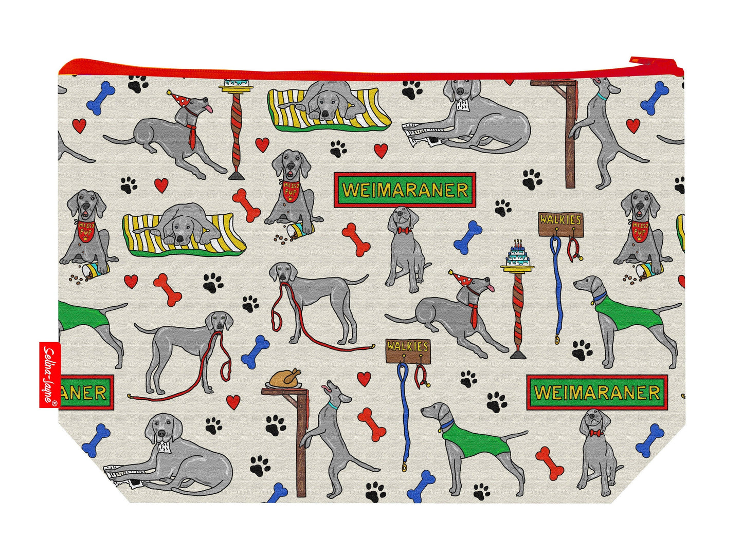 Premium dog lover wash bag with vibrant HD Weimaraner design, perfect for travel and everyday use