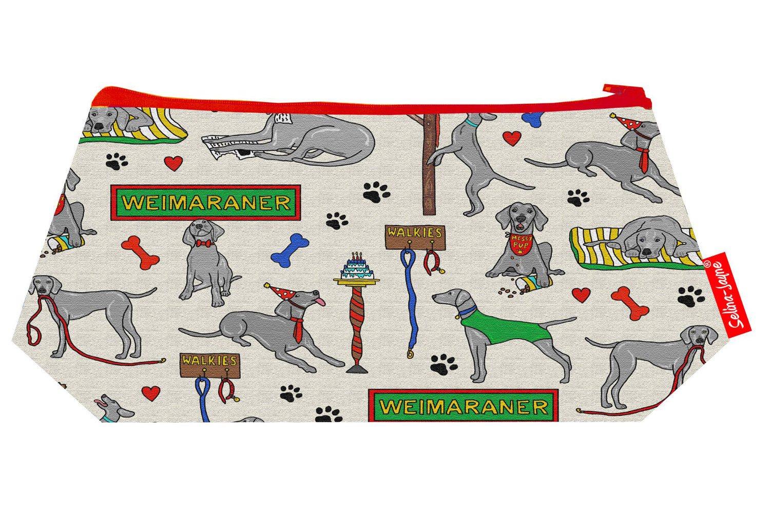 Weimaraner cosmetic bag by Selina-Jayne featuring German Weimaraner dog breed design on premium polyester with wipe-clean lining