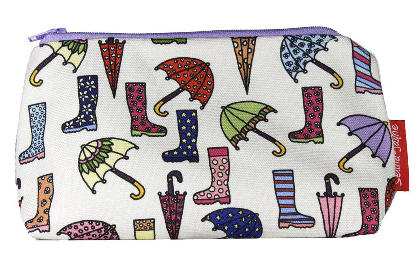 Wellies and Brollies cosmetic bag by Selina-Jayne featuring British wellington boots and umbrellas design on premium polyester with wipe-clean lining