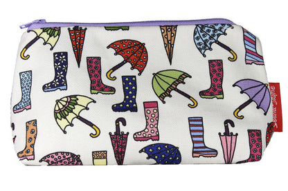 Wellies and Brollies cosmetic bag by Selina-Jayne featuring British wellington boots and umbrellas design on premium polyester with wipe-clean lining