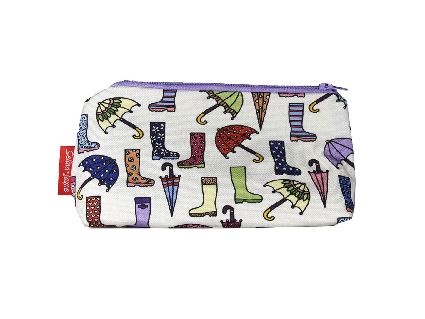 Wellies and Brollies cosmetic bag by Selina-Jayne featuring British wellington boots and umbrellas design on premium polyester with wipe-clean lining