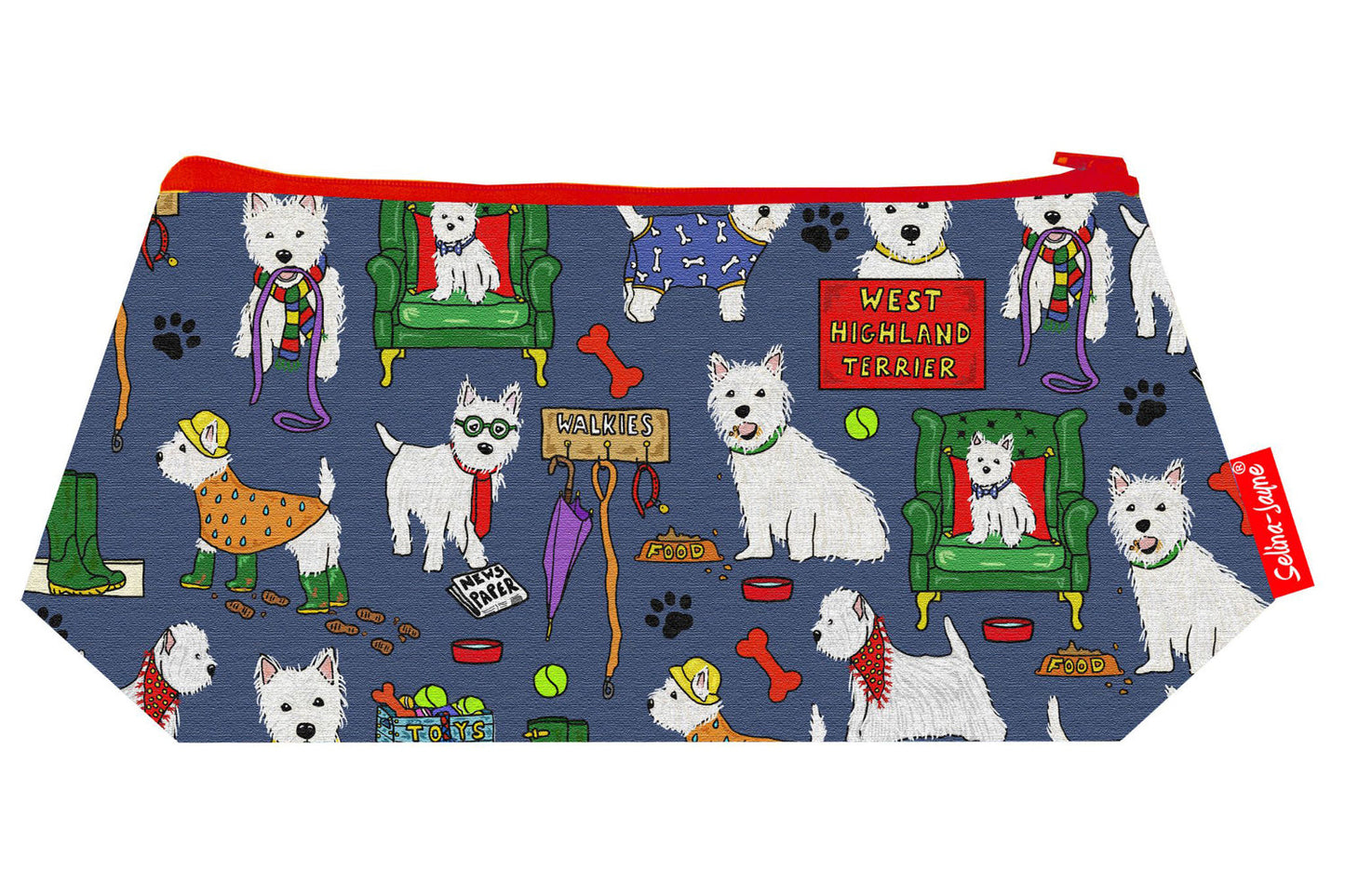 West Highland Terrier cosmetic bag by Selina-Jayne featuring Westie dog breed design on premium polyester with wipe-clean lining