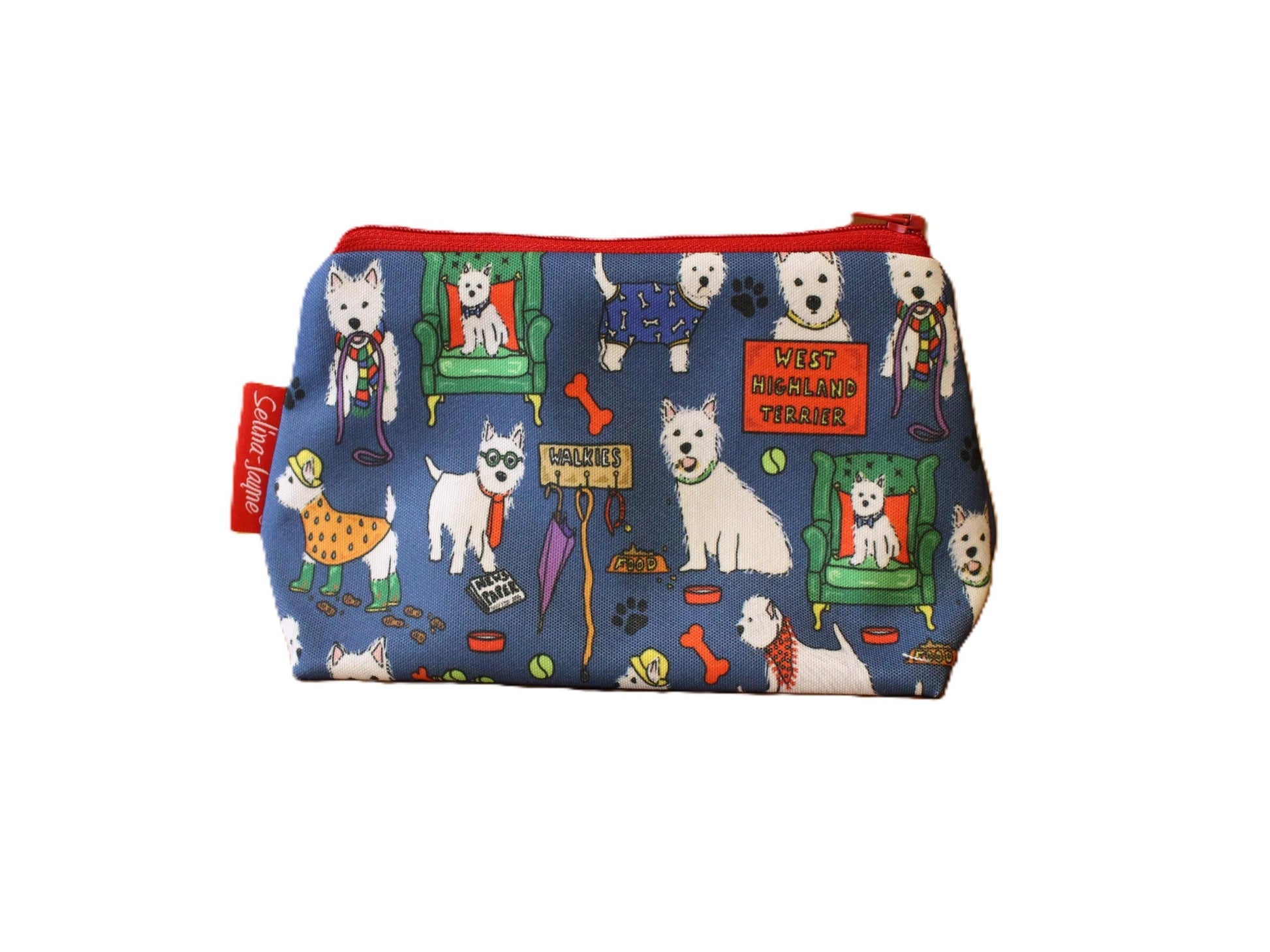 West Highland Terrier cosmetic bag by Selina-Jayne featuring Westie dog breed design on premium polyester with wipe-clean lining