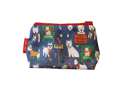 West Highland Terrier cosmetic bag by Selina-Jayne featuring Westie dog breed design on premium polyester with wipe-clean lining