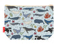 Whales toiletry bag with ocean whale print showing washable lining and colour-coordinated zip