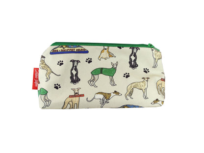 Whippet Dogs cosmetic bag by Selina-Jayne featuring sighthound Whippet breed design on premium polyester with wipe-clean lining