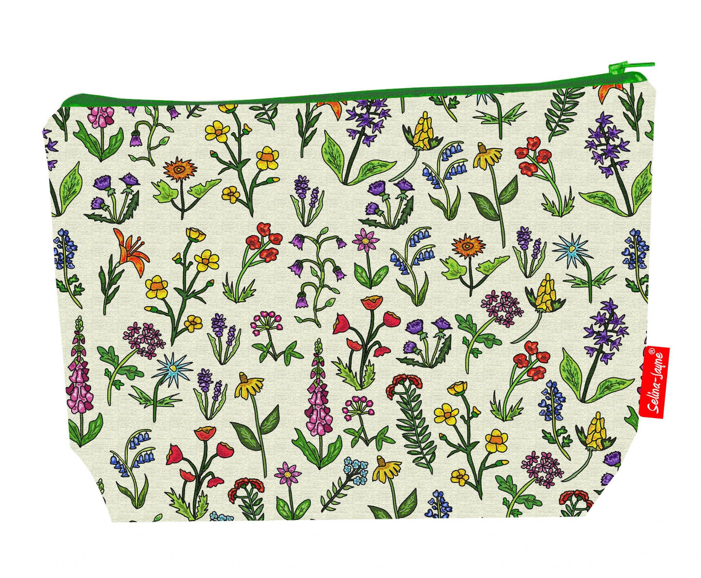 Premium floral wash bag with vibrant HD wildflower design, perfect for travel and everyday use