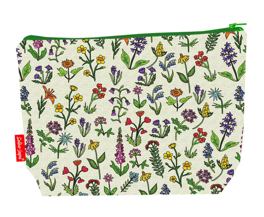 Wild Flowers toiletry bag with countryside wildflower print showing washable lining and colour-coordinated zip