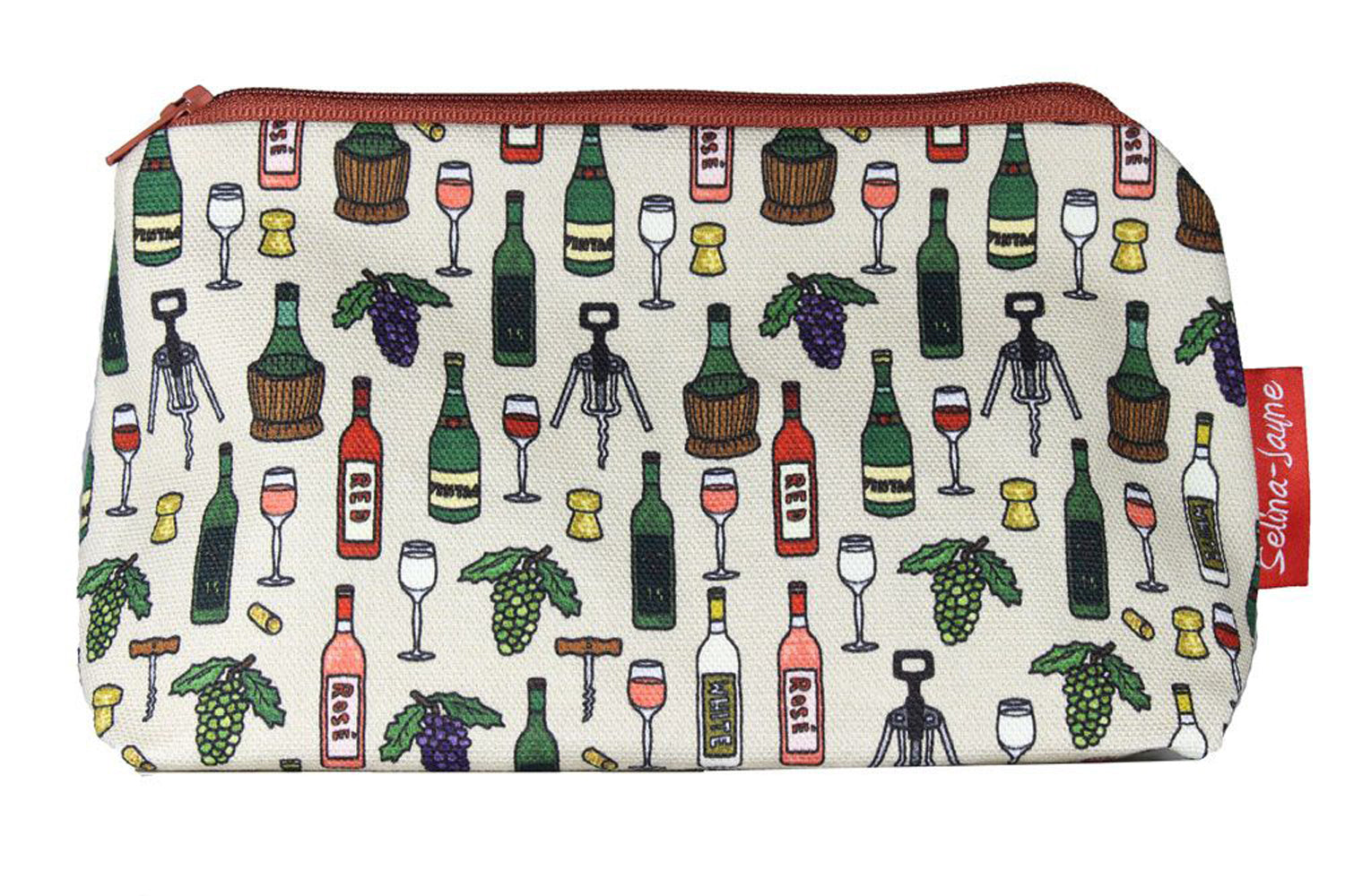 Wine cosmetic bag by Selina-Jayne featuring wine lover design on premium polyester with wipe-clean lining