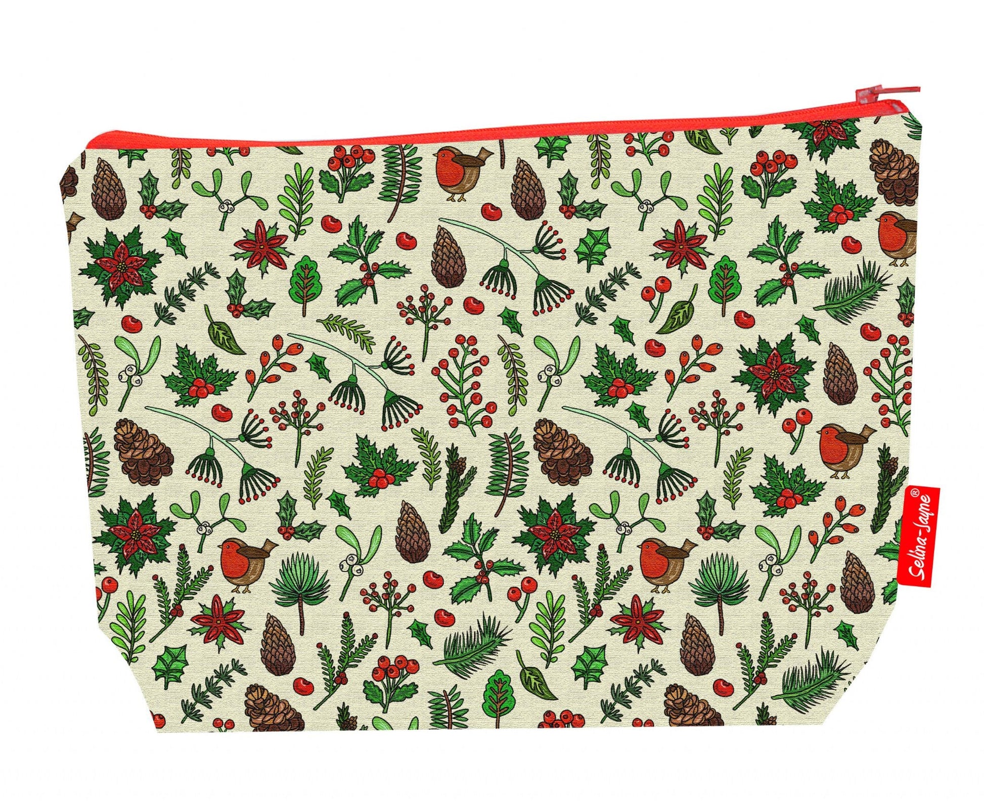 Premium seasonal wash bag with vibrant HD winter meadow design, perfect for travel and everyday use