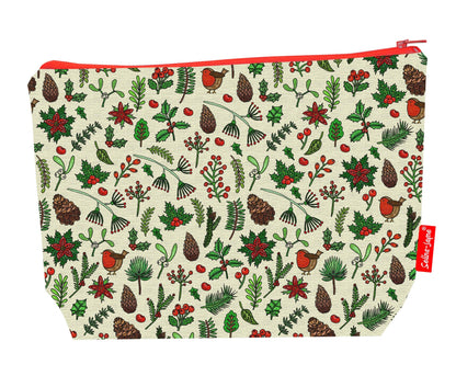 Premium seasonal wash bag with vibrant HD winter meadow design, perfect for travel and everyday use