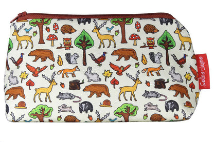 Woodland Animals cosmetic bag by Selina-Jayne featuring forest wildlife creatures design on premium polyester with wipe-clean lining