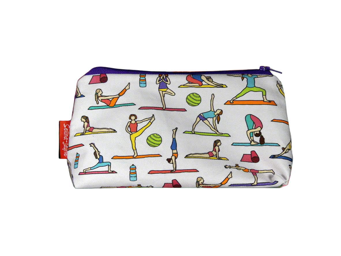 Yoga cosmetic bag by Selina-Jayne featuring wellness lifestyle design on premium polyester with wipe-clean lining