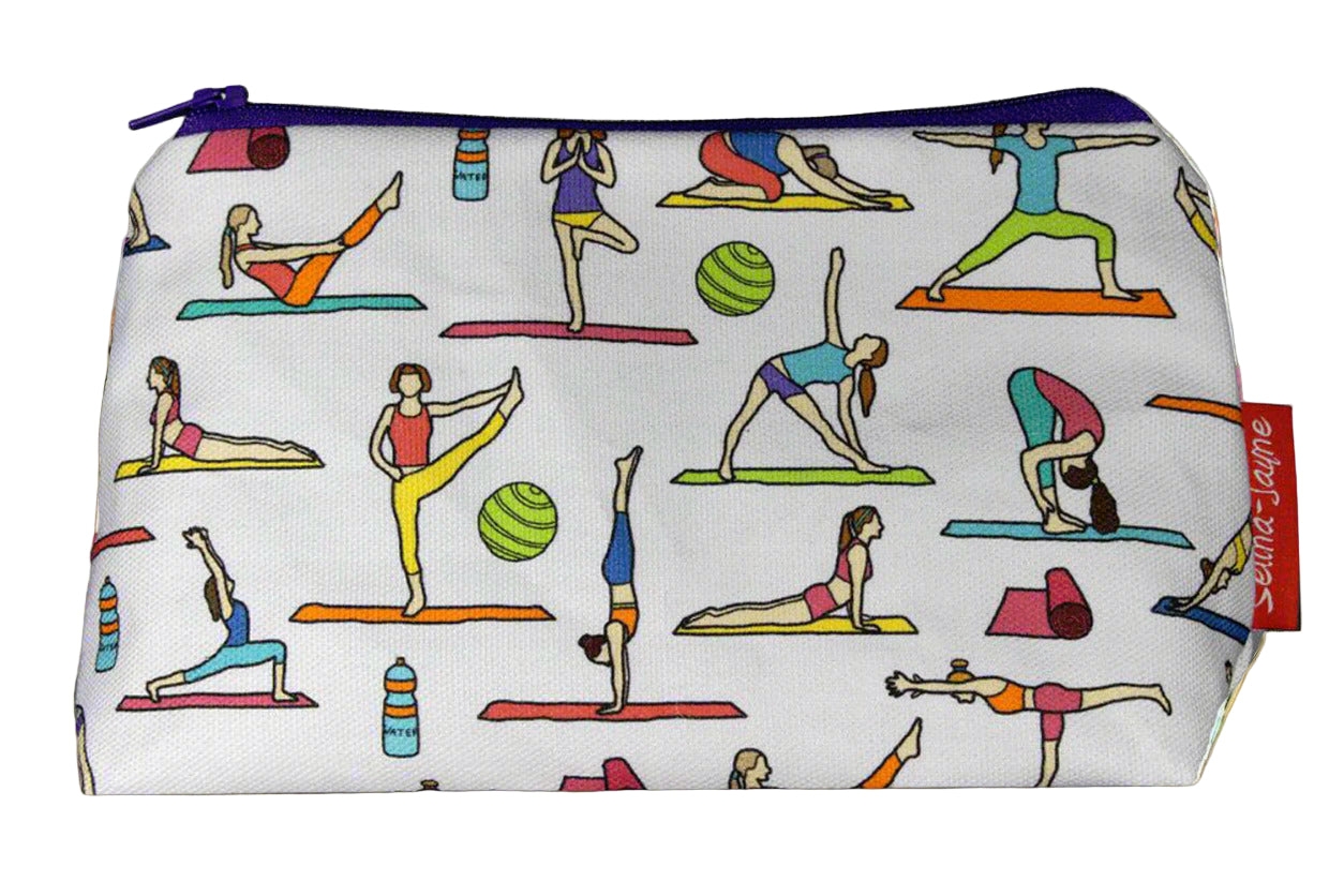 Yoga cosmetic bag by Selina-Jayne featuring wellness lifestyle design on premium polyester with wipe-clean lining