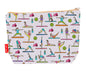 Yoga toiletry bag with wellness-inspired print showing washable lining and colour-coordinated zip