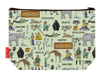 Zoologist toiletry bag with wildlife professional print showing washable lining and colour-coordinated zip