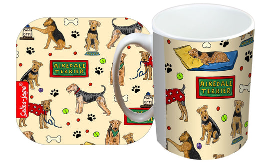 Airedale Terrier Dog Mug and Coaster Gift Set by Selina-Jayne