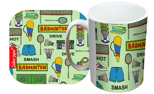 Badminton Mug and Coaster Gift Set by Selina-Jayne