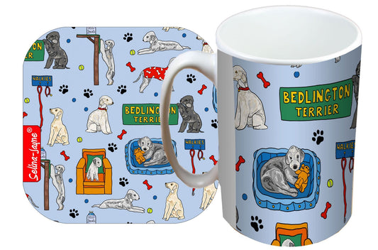 Bedlington Terrier Dog Mug and Coaster Gift Set by Selina-Jayne